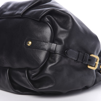 Prada Soft Calfskin Pleated Hobo Black 8 of 9