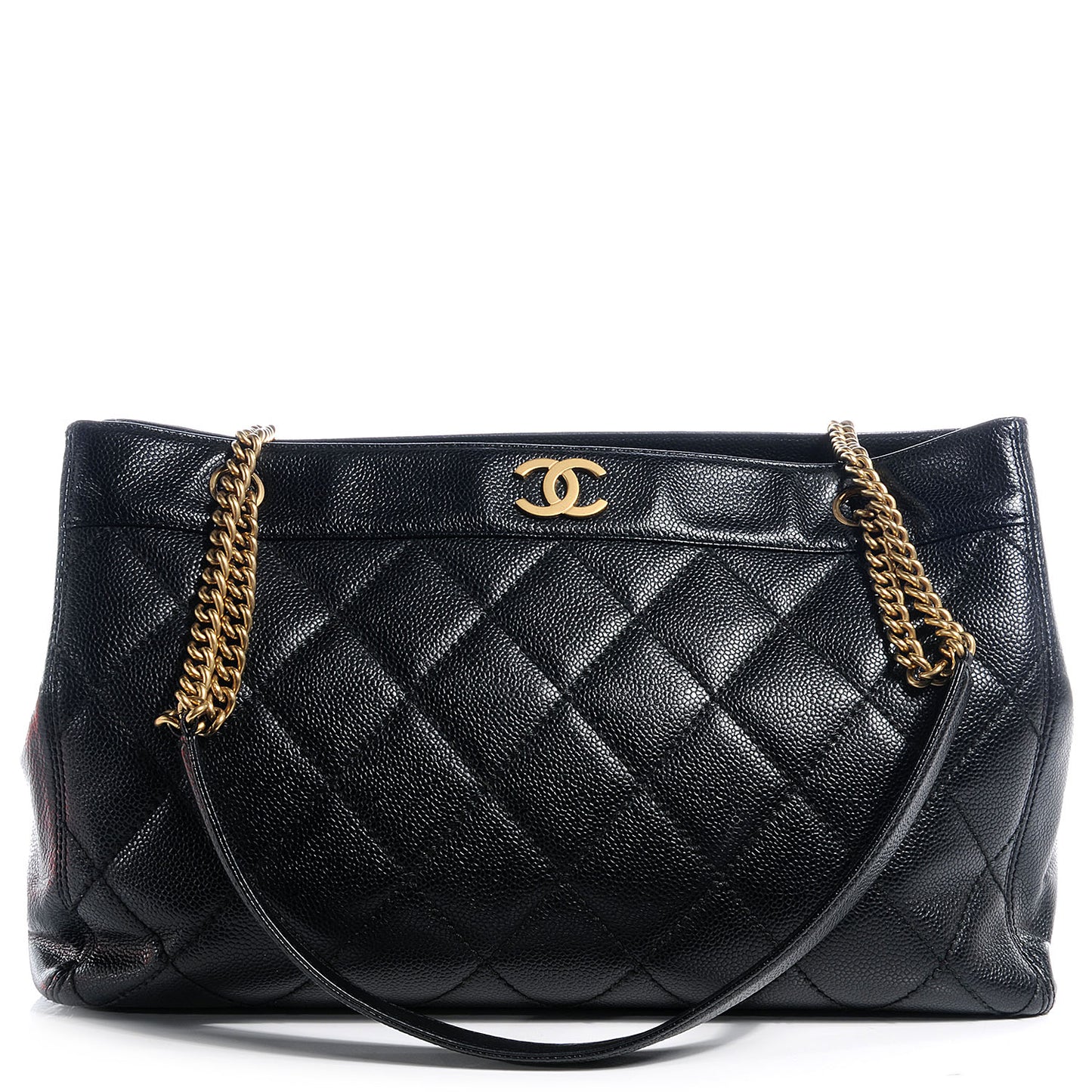 Caviar Quilted Shopping Tote Black