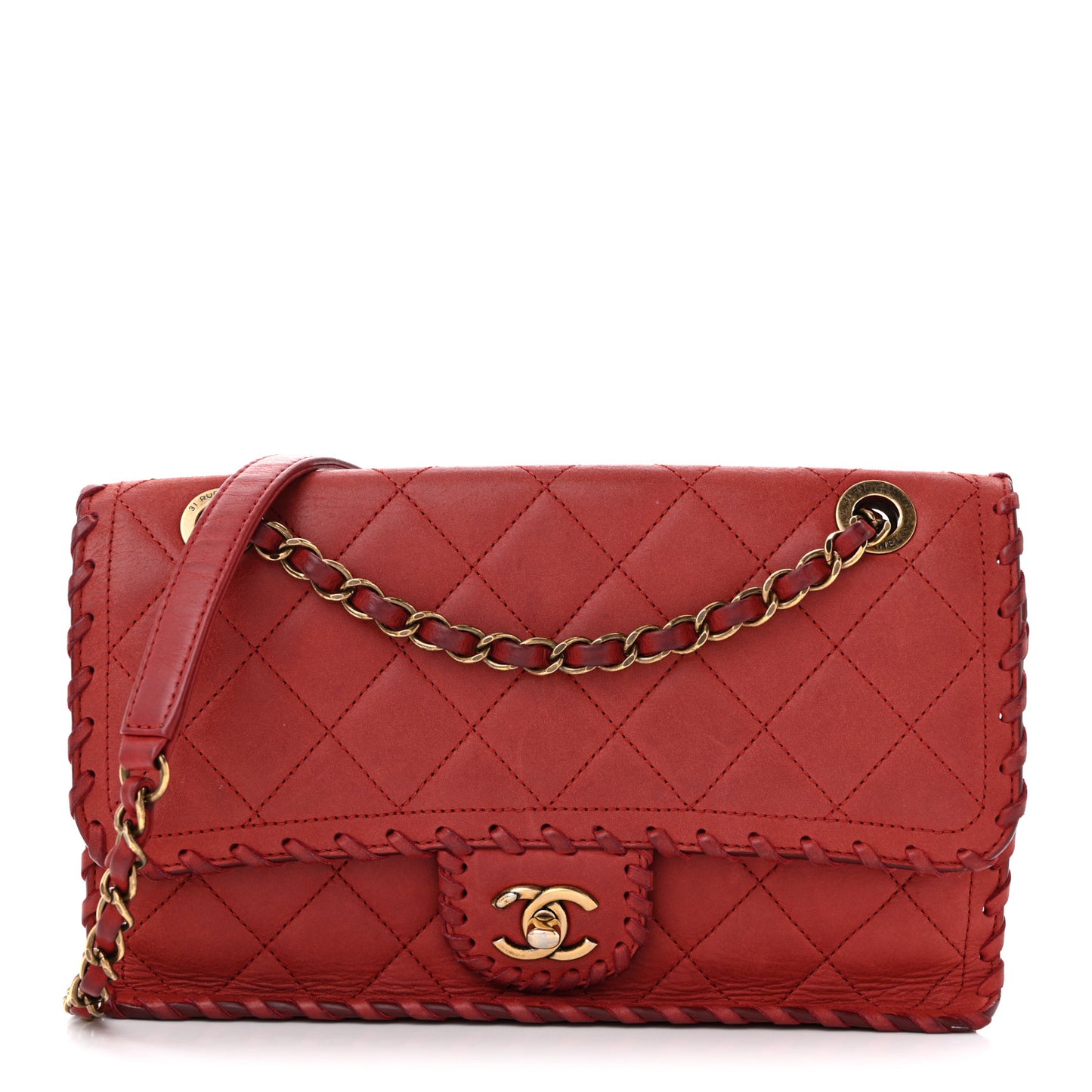 Iridescent Calfskin Medium Happy Stitch Flap Red
