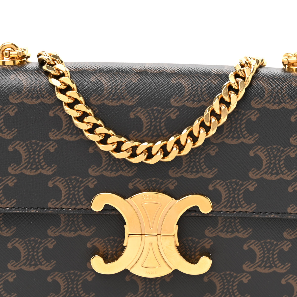 Celine Triomphe Canvas Chain Shoulder Bag Tan 8 of 10