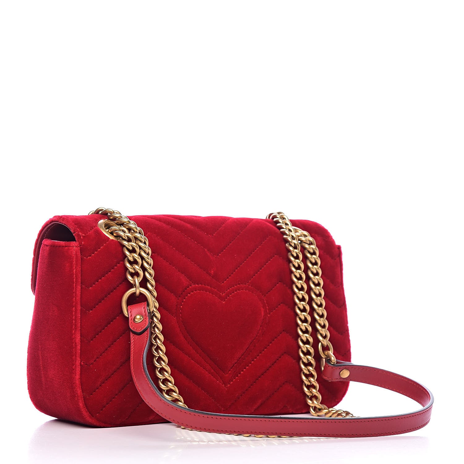 Gucci Velvet Matelasse Small GG Marmont Shoulder Bag Hibiscus Red 3 of 10