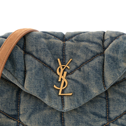 Saint Laurent Denim Quilted Toy Loulou Puffer Monogram Chain Satchel Blue Cinnamon 8 of 11