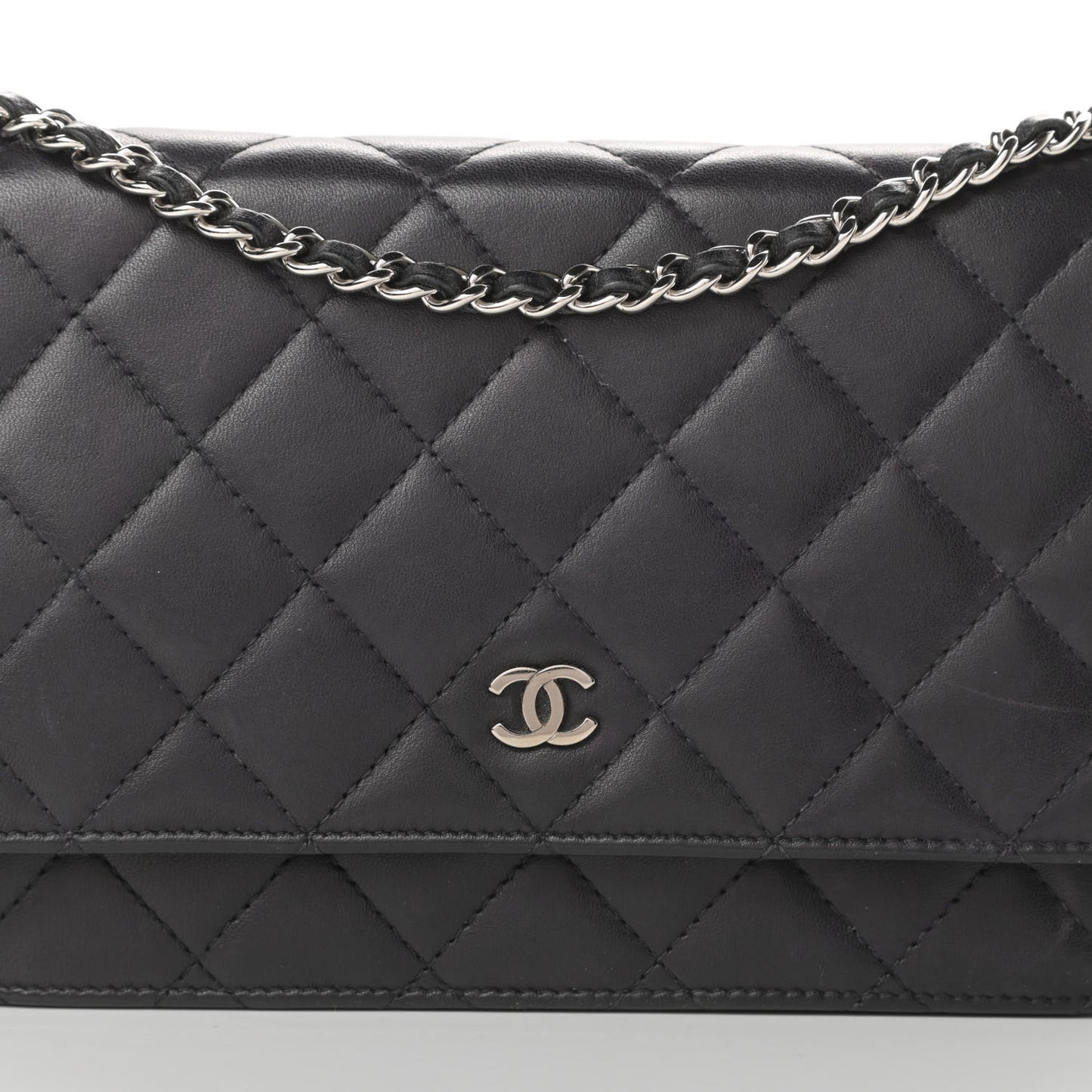 Lambskin Quilted Wallet On Chain WOC Black