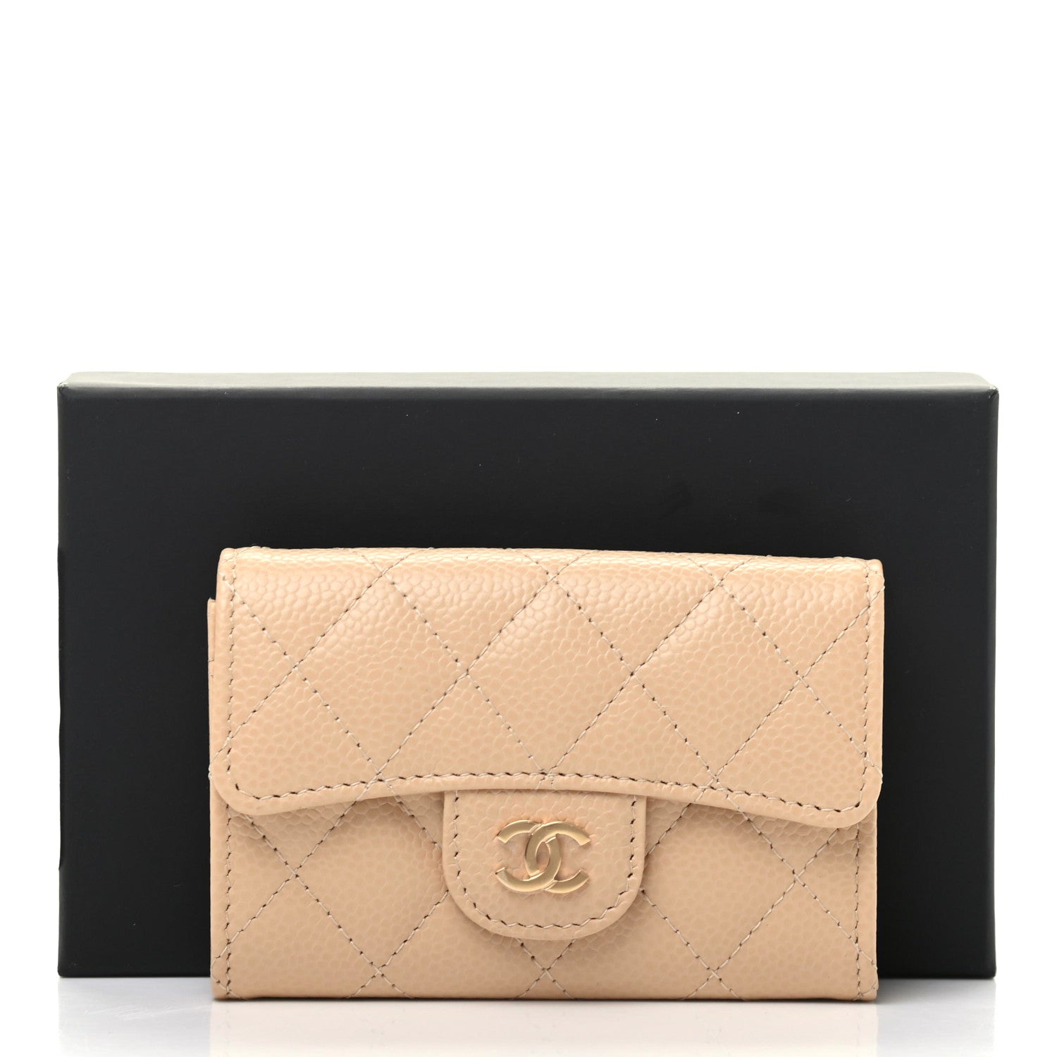 Chanel Caviar Quilted Flap Card Holder Wallet Beige 9 of 9
