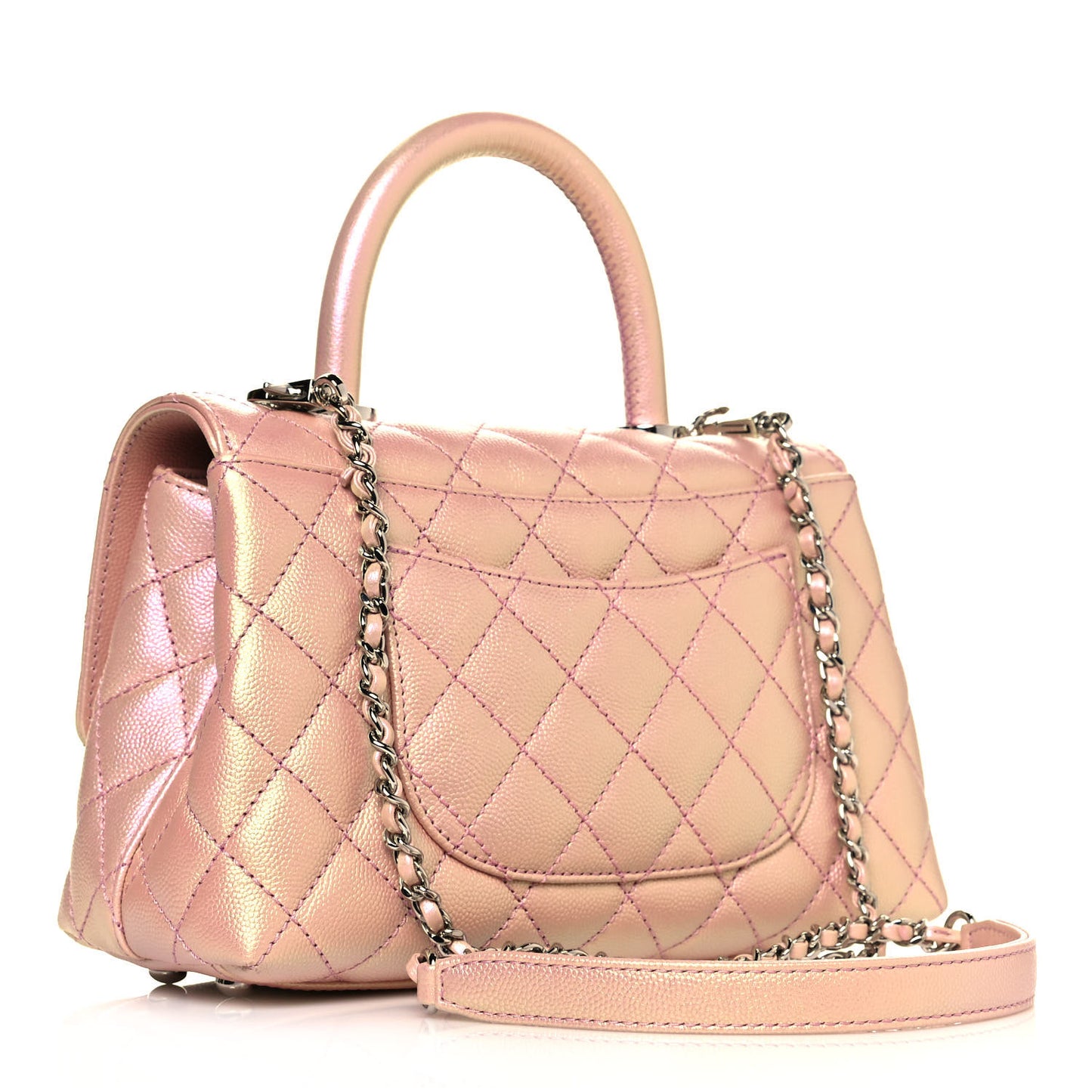 Iridescent Caviar Quilted Mini Coco Handle Flap Pink