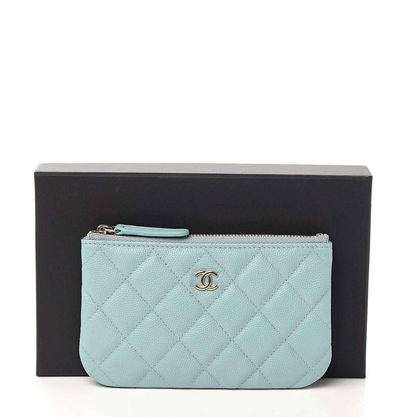 Caviar Quilted Small Cosmetic Case Light Blue