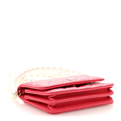 Chanel Calfskin Quilted Mini Maxi Pearls Wallet On Chain WOC Pink 4 of 10