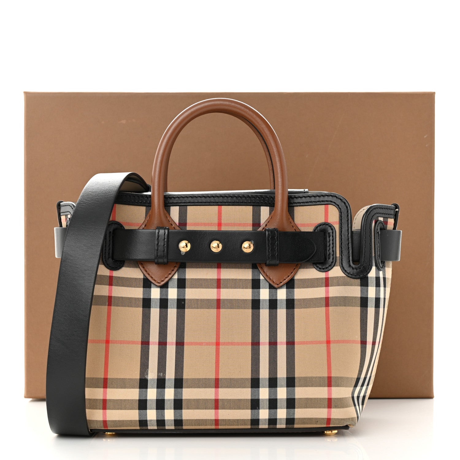 Burberry Calfskin Vintage Check Triple Stud Mini Belt Bag Archive Beige 15 of 15