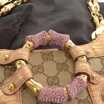 Gucci Monogram Calfskin Lizard Embossed Bamboo Chain Shoulder Bag 9 of 9
