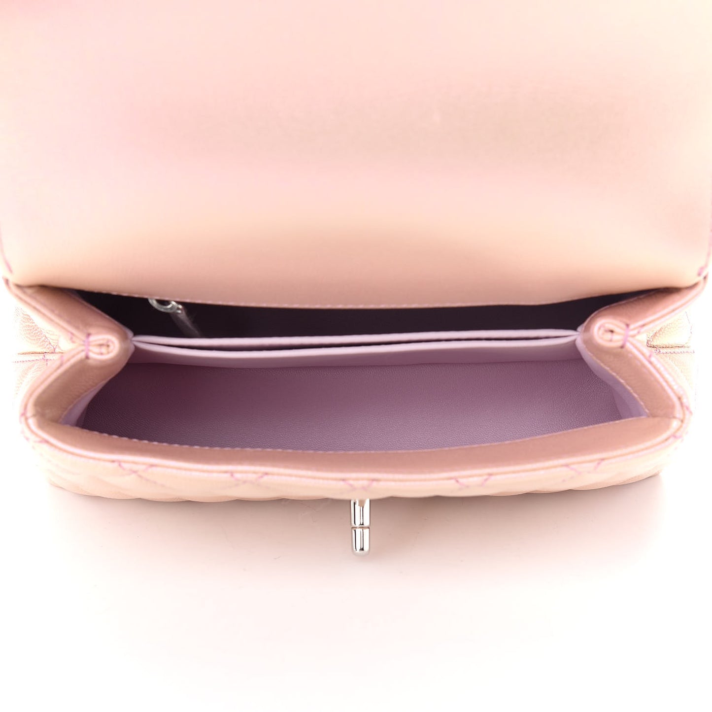 Iridescent Caviar Quilted Mini Coco Handle Flap Pink