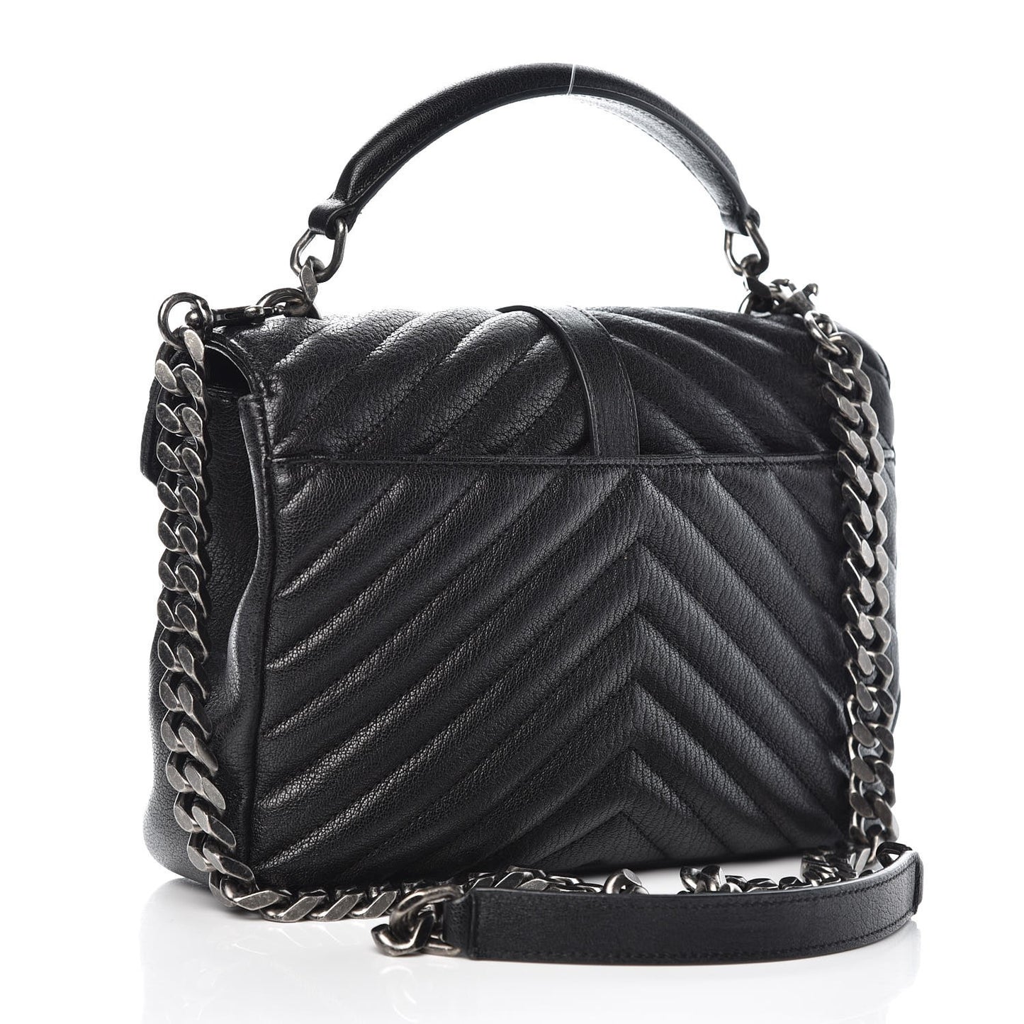 Sheepskin Matelasse Chevron Monogram Medium College Bag Black