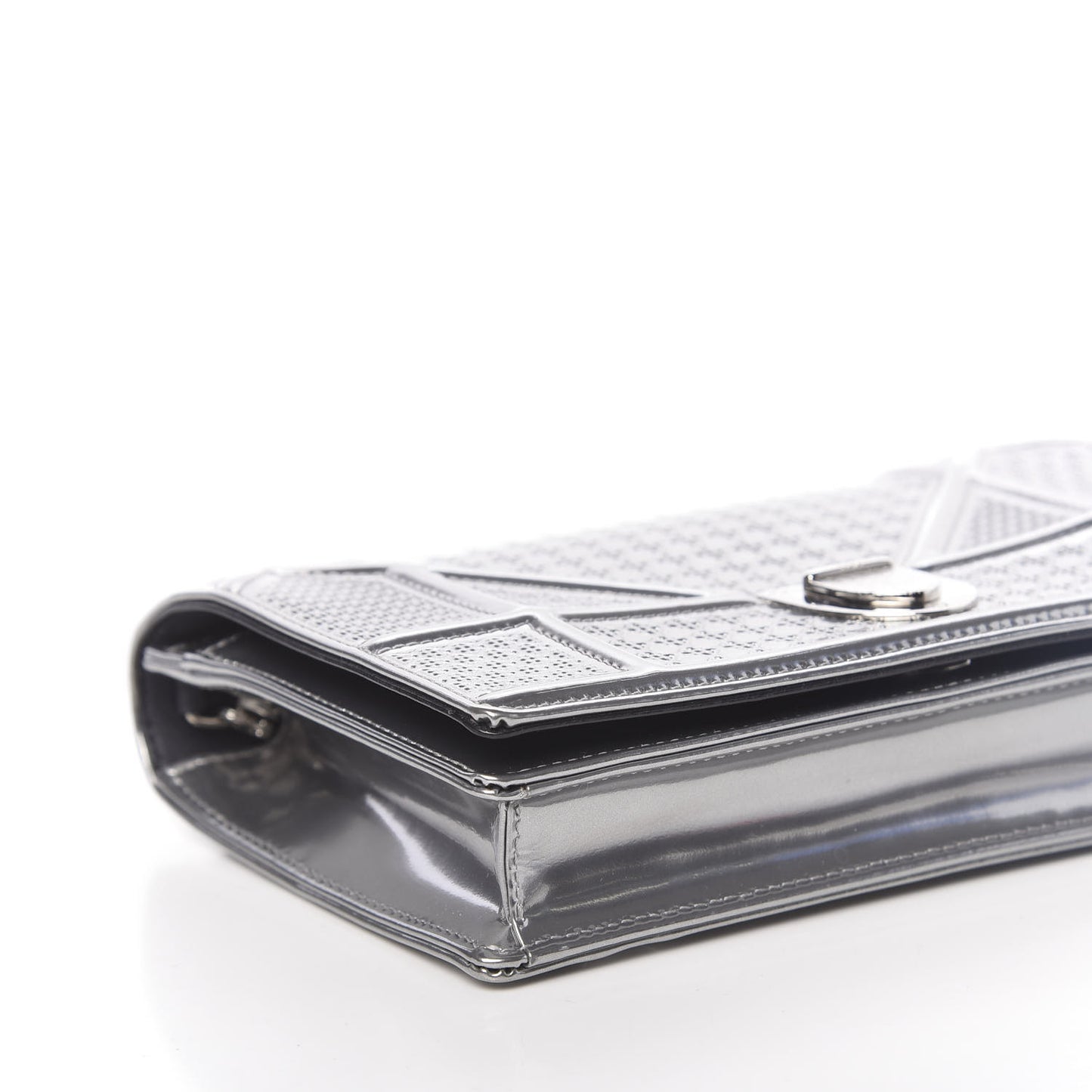 Metallic Patent Micro-Cannage Diorama Wallet on Chain Pouch Silver