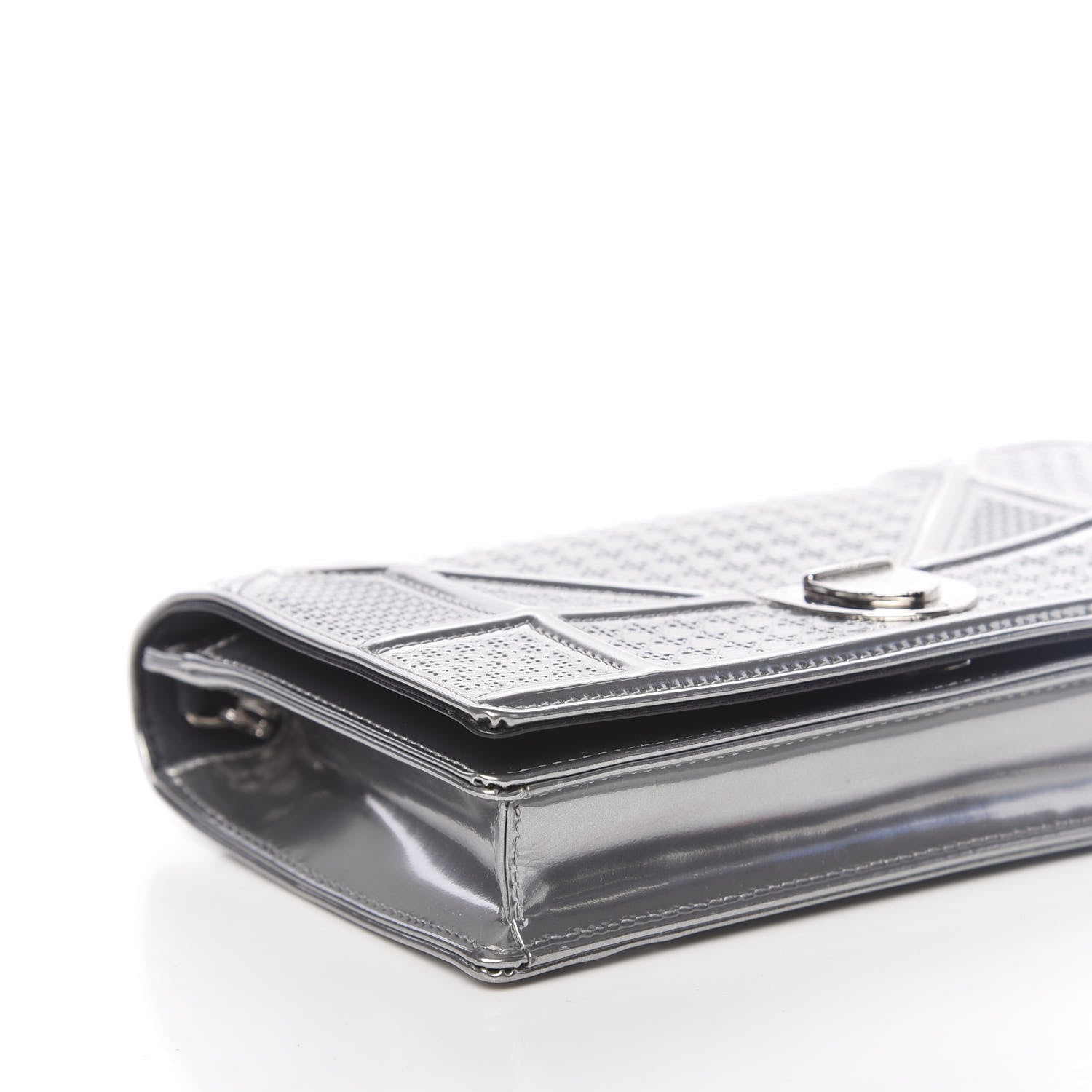 Christian Dior Metallic Patent Micro-Cannage Diorama Wallet on Chain Pouch Silver 8 of 10