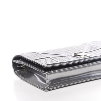Christian Dior Metallic Patent Micro-Cannage Diorama Wallet on Chain Pouch Silver 8 of 10