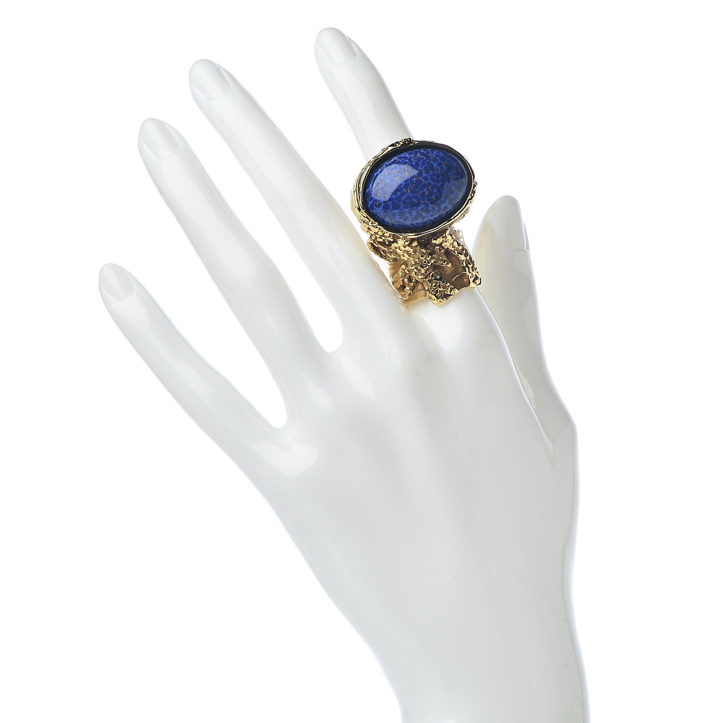 Glass Cabochon Arty Ovale Ring 7 Gold Lapis