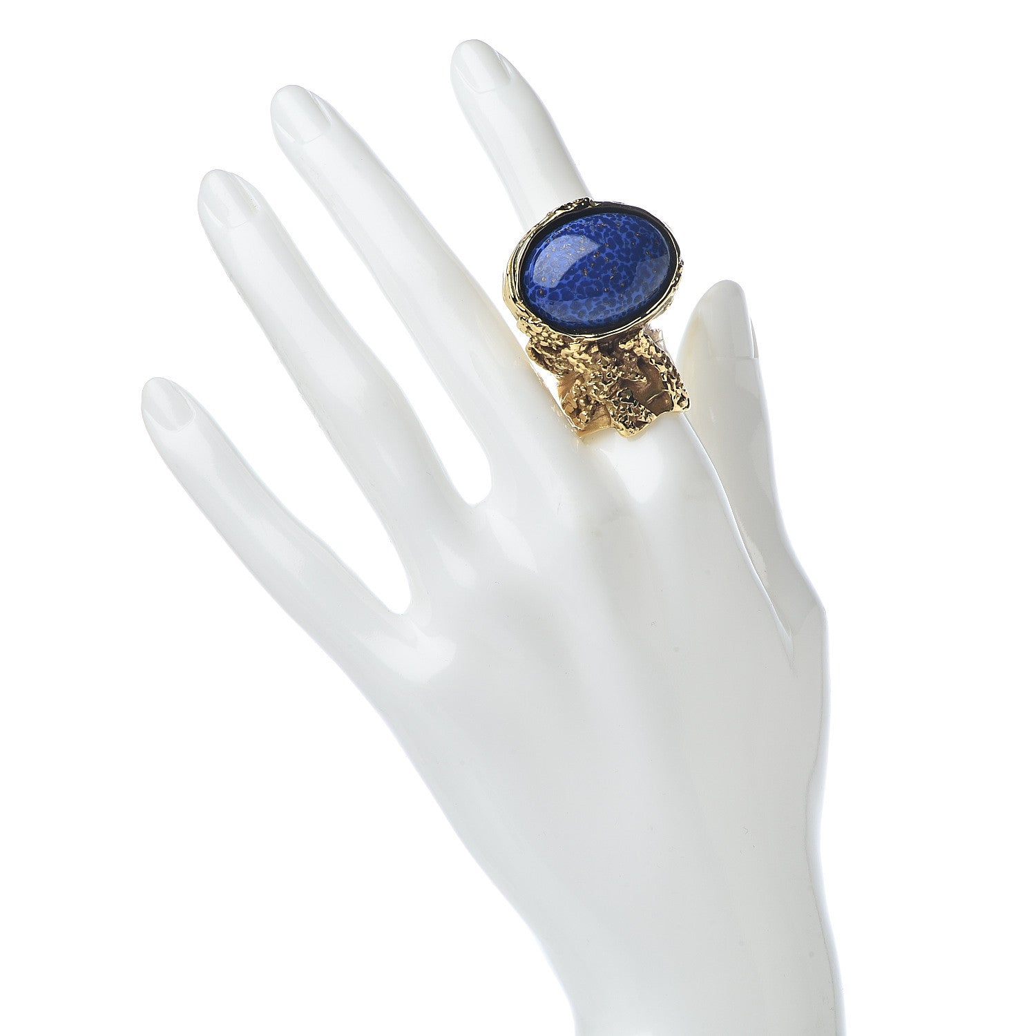 Saint Laurent Glass Cabochon Arty Ovale Ring 7 Gold Lapis 2 of 5