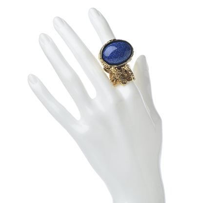 Saint Laurent Glass Cabochon Arty Ovale Ring 7 Gold Lapis 2 of 5
