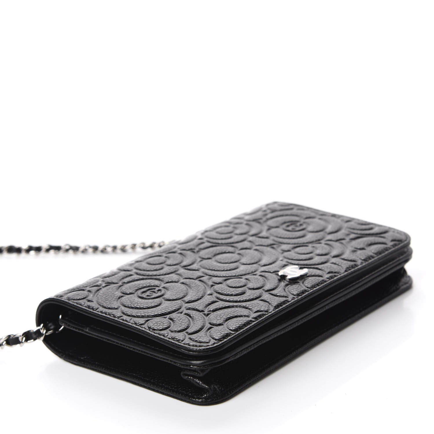Chanel Caviar Camellia Embossed Wallet On Chain WOC Black 4 of 12