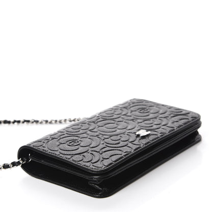 Chanel Caviar Camellia Embossed Wallet On Chain WOC Black 4 of 12