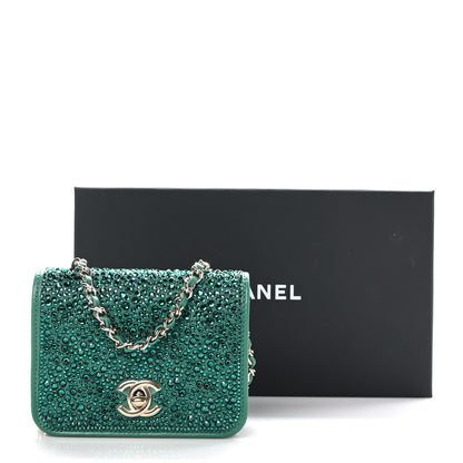 Chanel Lambskin Crystal Diamante Clutch With Chain Green 12 of 12