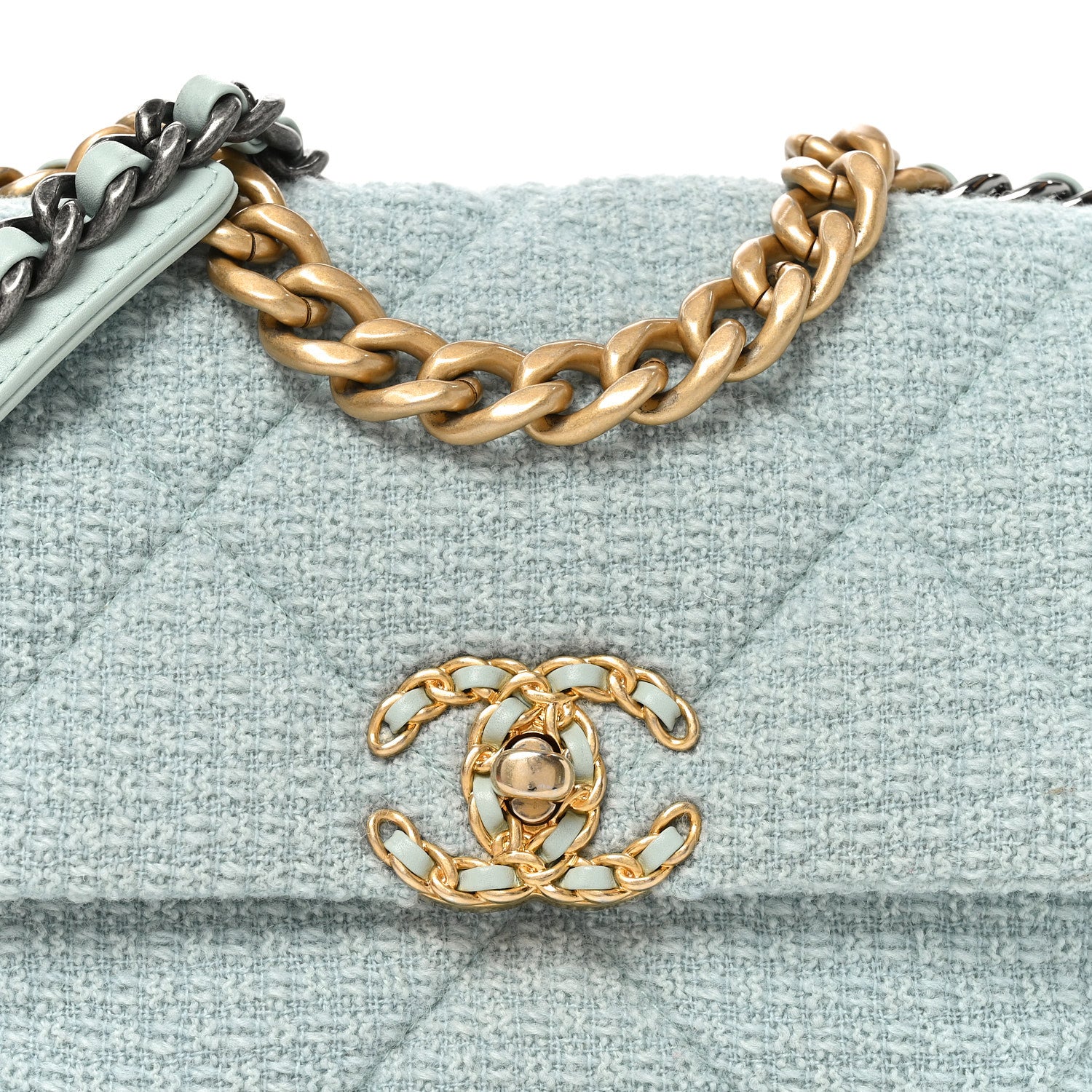 Chanel Tweed Quilted Medium Chanel 19 Flap Blue Multicolor 8 of 11