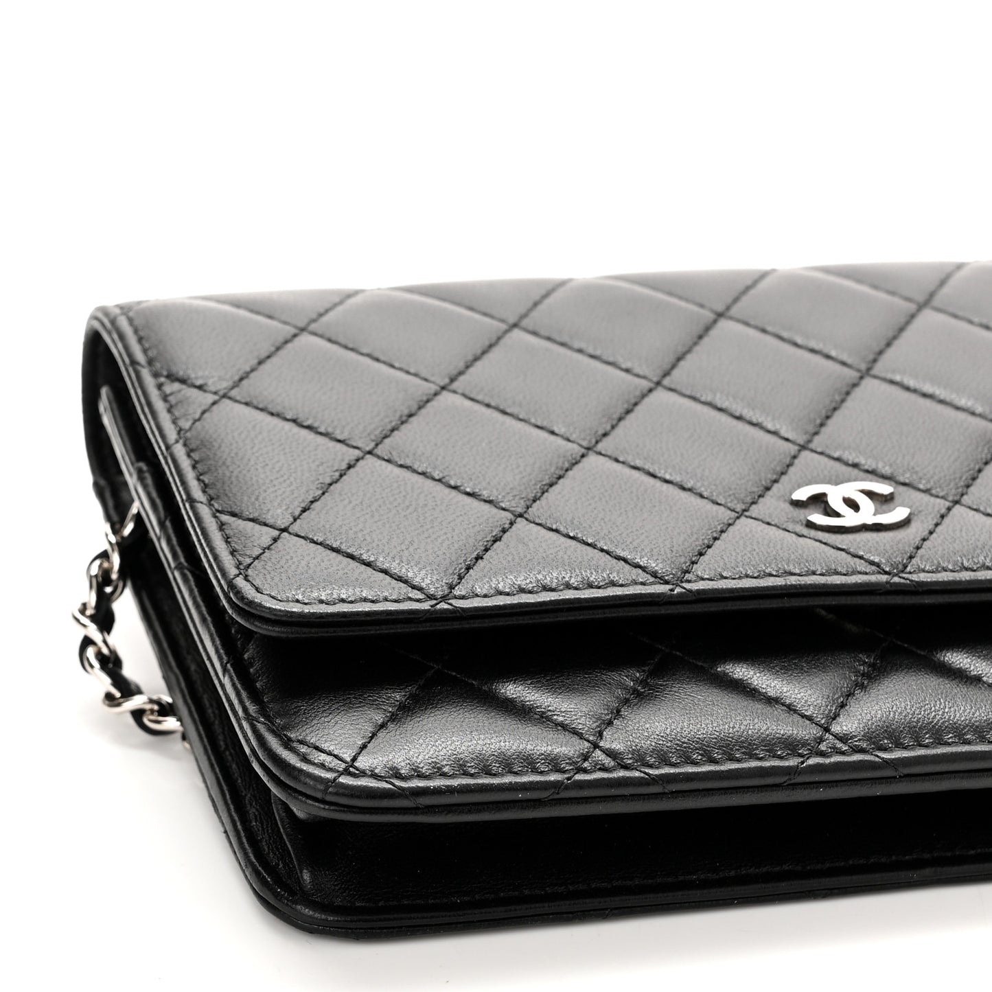 Lambskin Quilted Wallet On Chain WOC Black