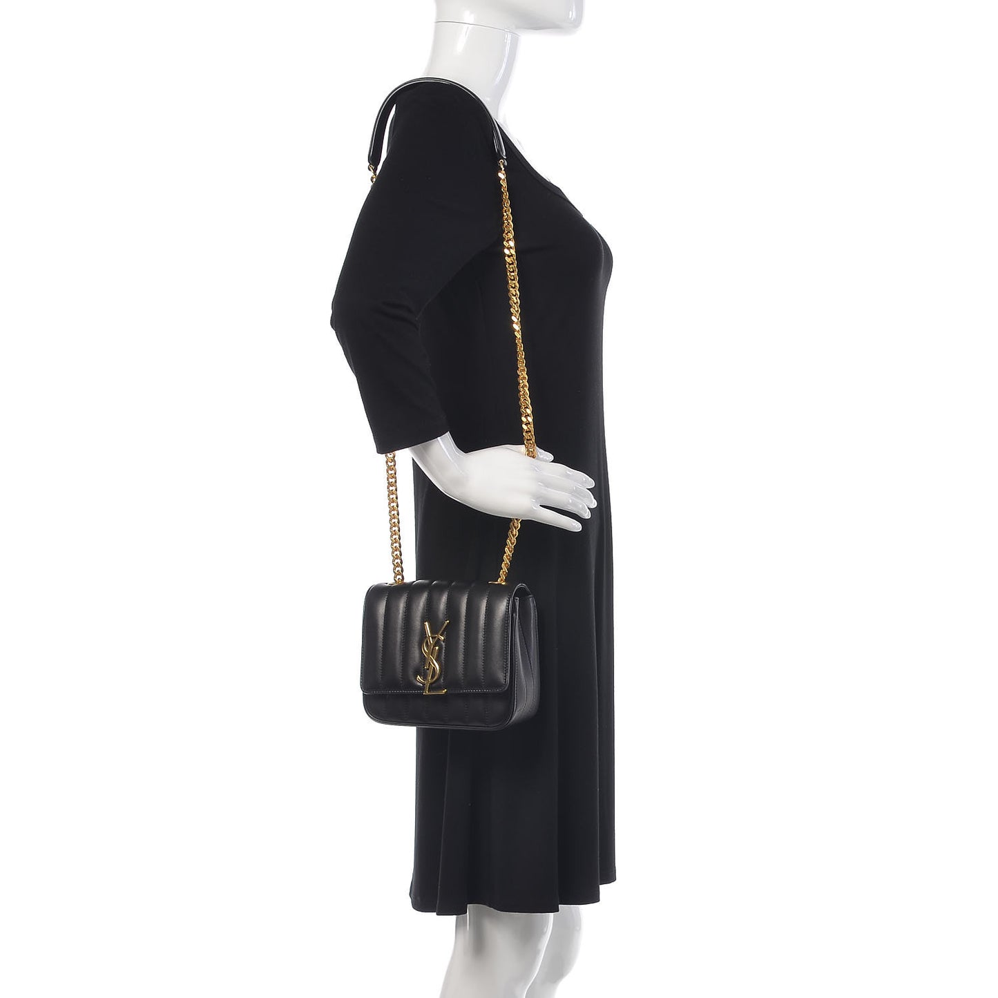 Lambskin Matelasse Monogram Small Vicky Chain Bag Black