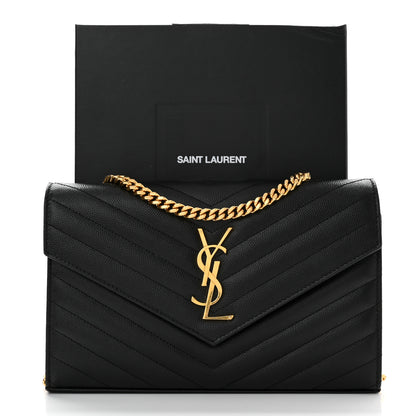 Saint Laurent Grain De Poudre Matelasse Chevron Monogram Chain Wallet Black 10 of 10