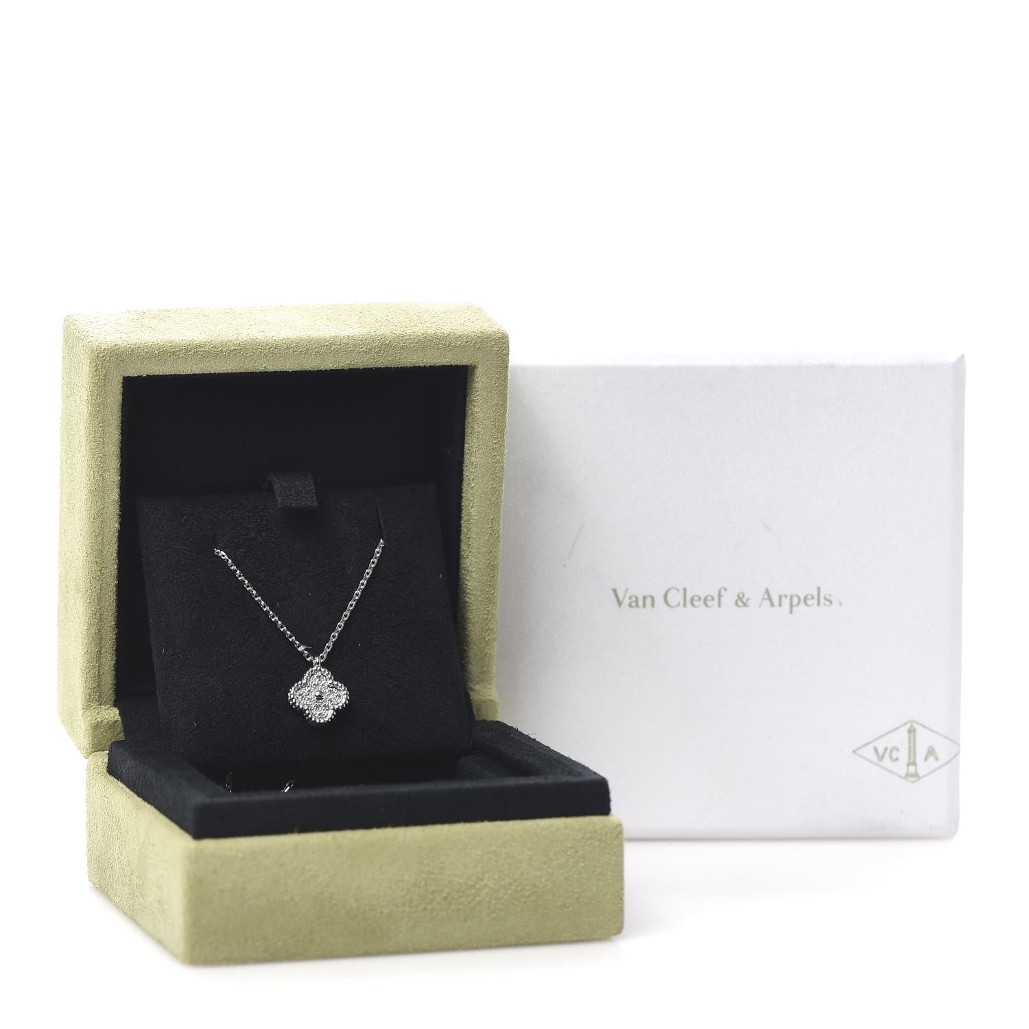 Van Cleef & Arpels 18K White Gold Diamond Sweet Alhambra Pendant Necklace 7 of 8