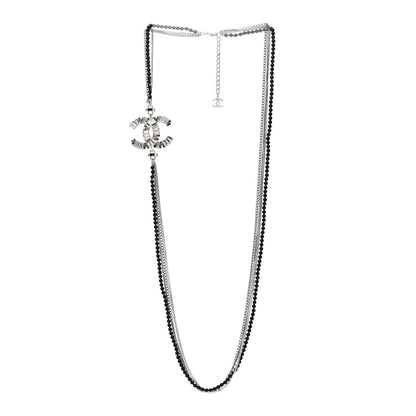Chanel Metal Crystal Baguette Beaded CC Multi Strand Long Necklace Silver Black 1 of 7