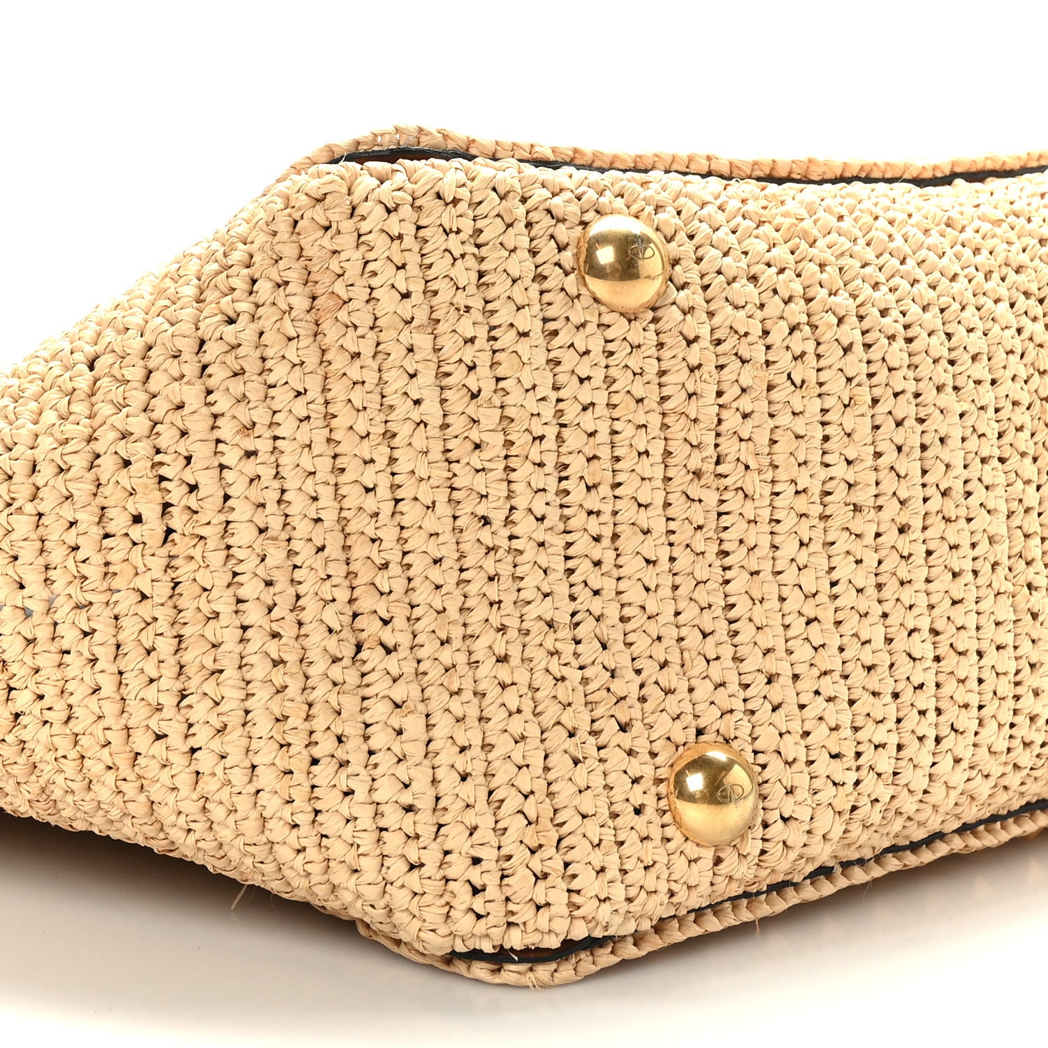 Valentino Garavani Raffia Calfskin Rockstud Tote Naturale Saddle Brown 7 of 8