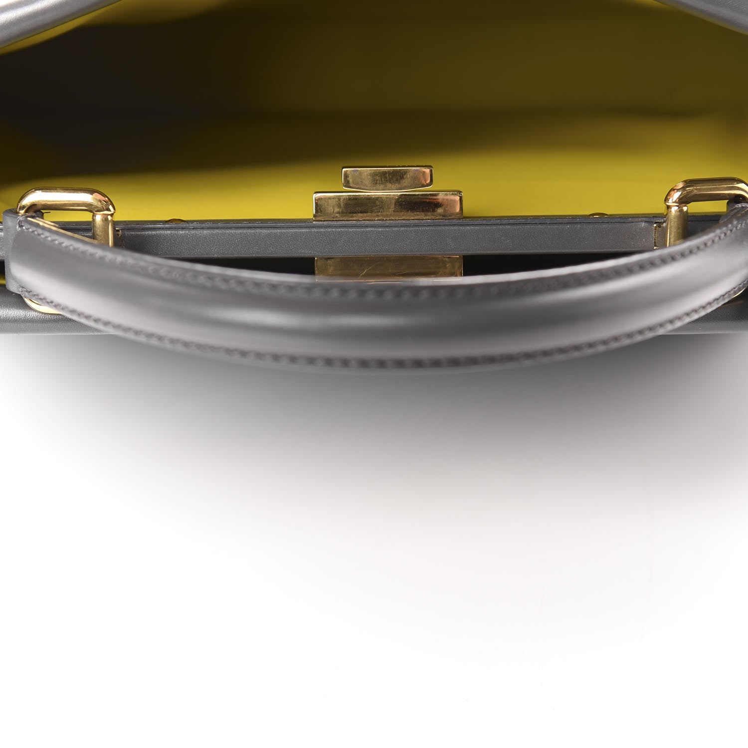 Fendi Vitello Morgan Shiny Nappa Medium Peekaboo Iconic Satchel Piombo Lime 6 of 12