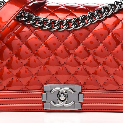 Chanel Metallic Patent Calfskin Quilted Medium Boy Flap Red 16 of 17