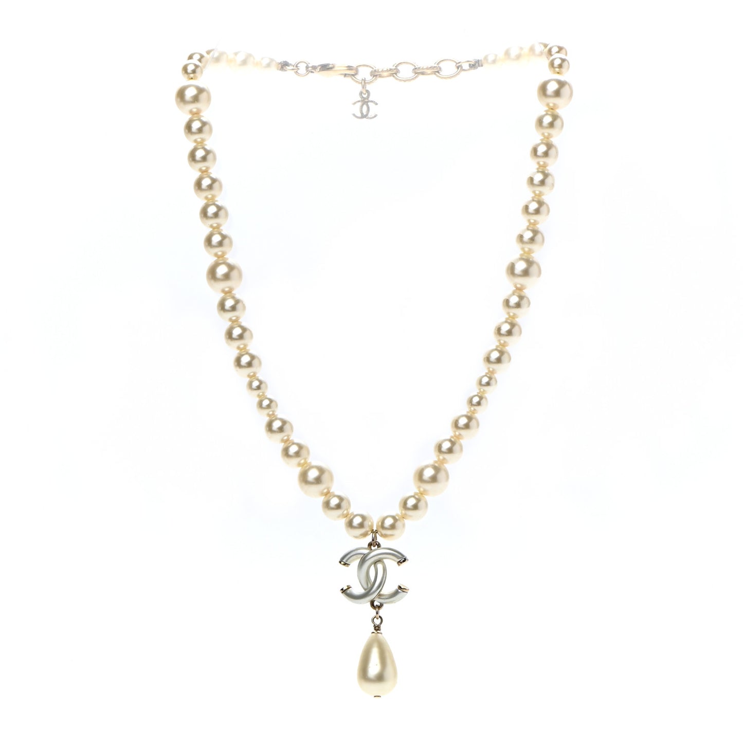 Pearl CC Drop Necklace Gold