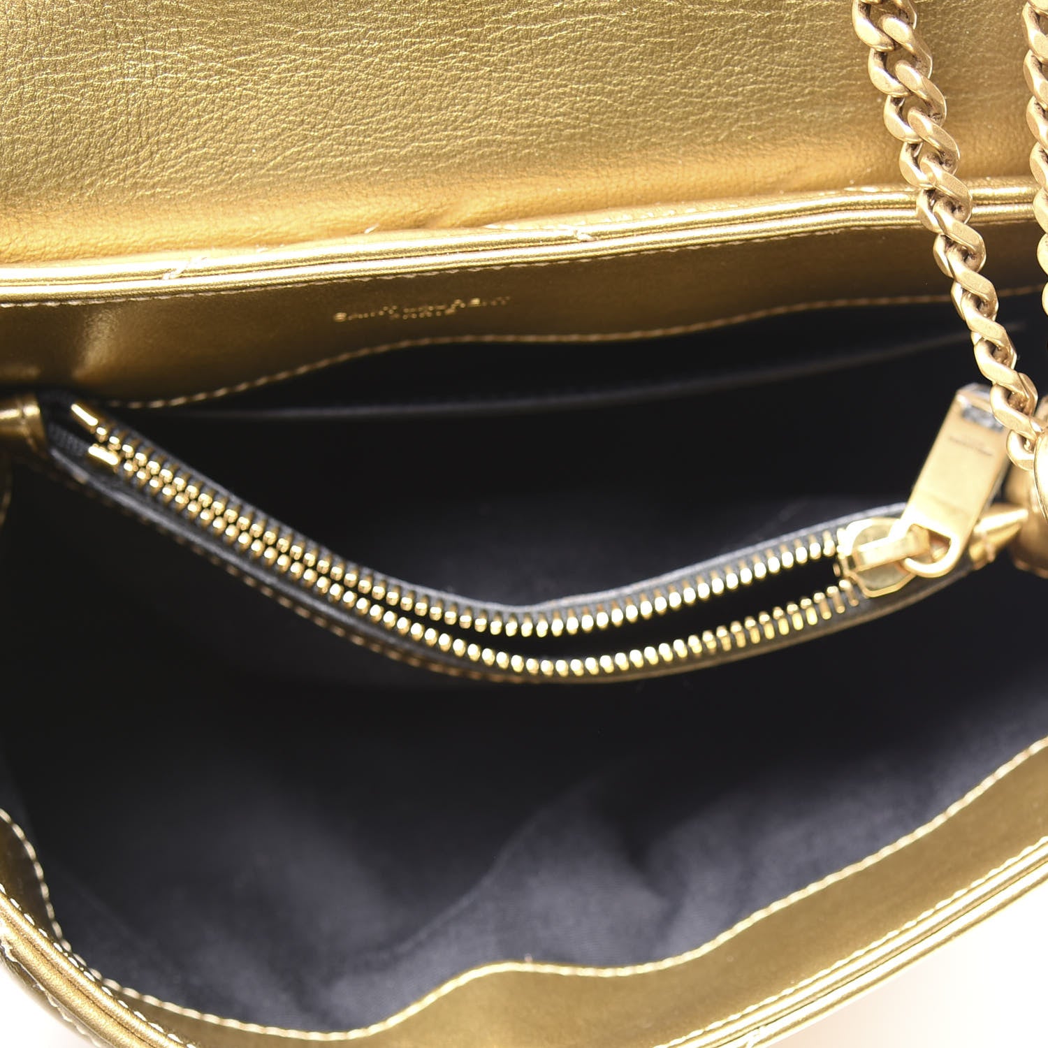 Saint Laurent Metallic Calfskin Y Quilted Small Loulou Monogram Chain Satchel Gold 4 of 10