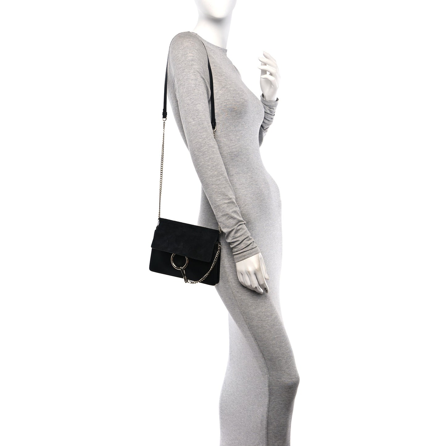 Calfskin Suede Mini Chain Faye Shoulder Bag Black
