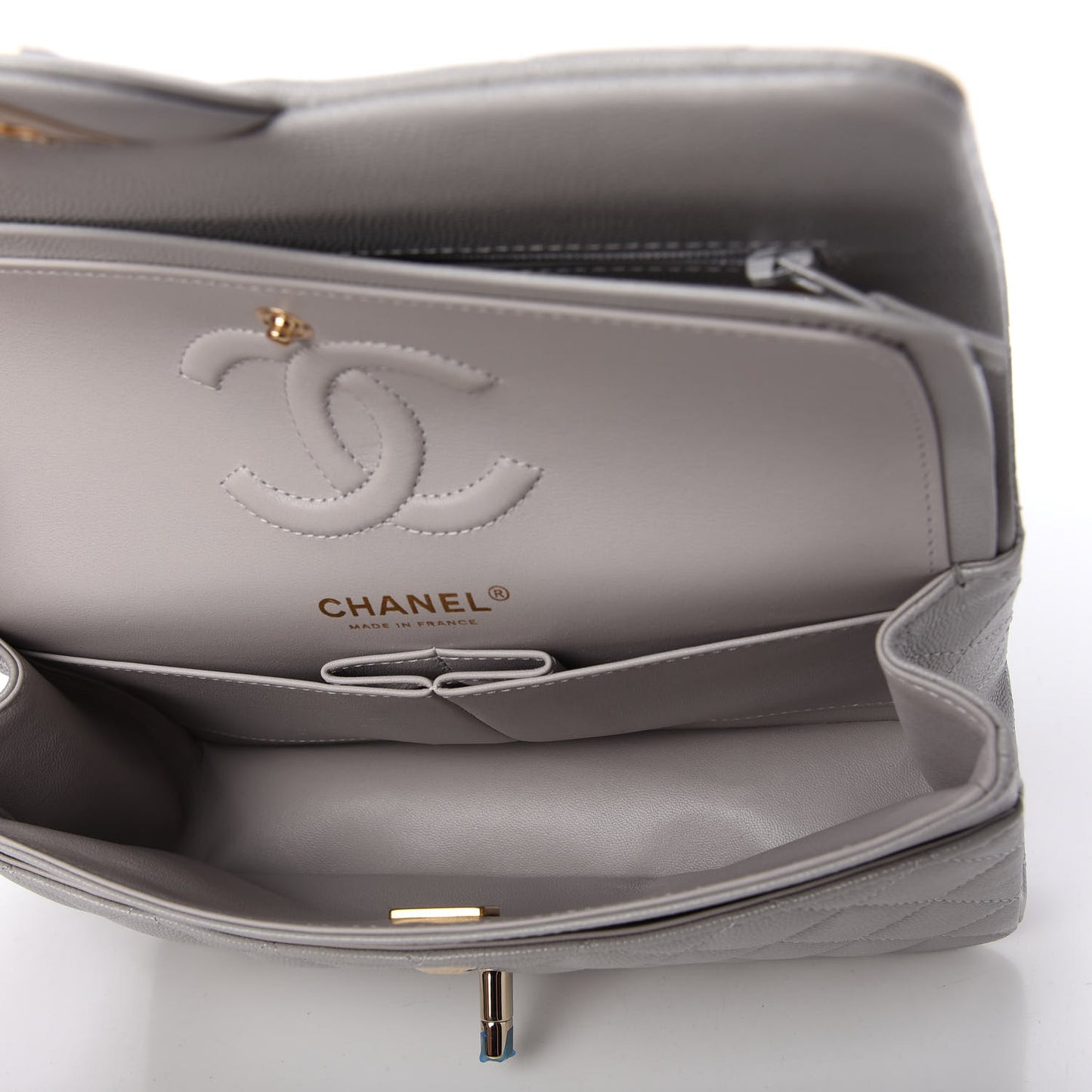 Caviar Quilted Small Double Flap Grey