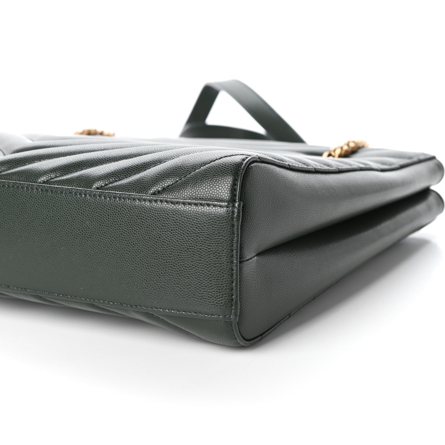 Saint Laurent Grain de Poudre Matelasse Chevron Medium Tribeca Shopping Bag Vert Fonce 8 of 8