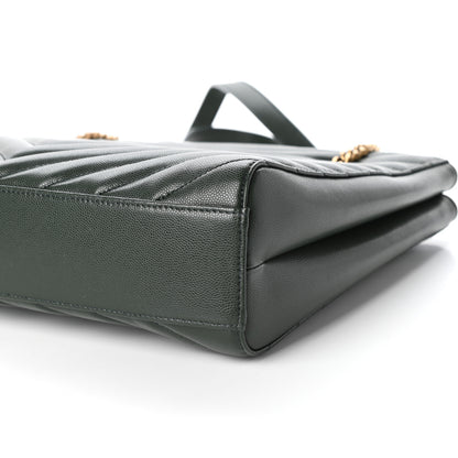 Saint Laurent Grain de Poudre Matelasse Chevron Medium Tribeca Shopping Bag Vert Fonce 8 of 8
