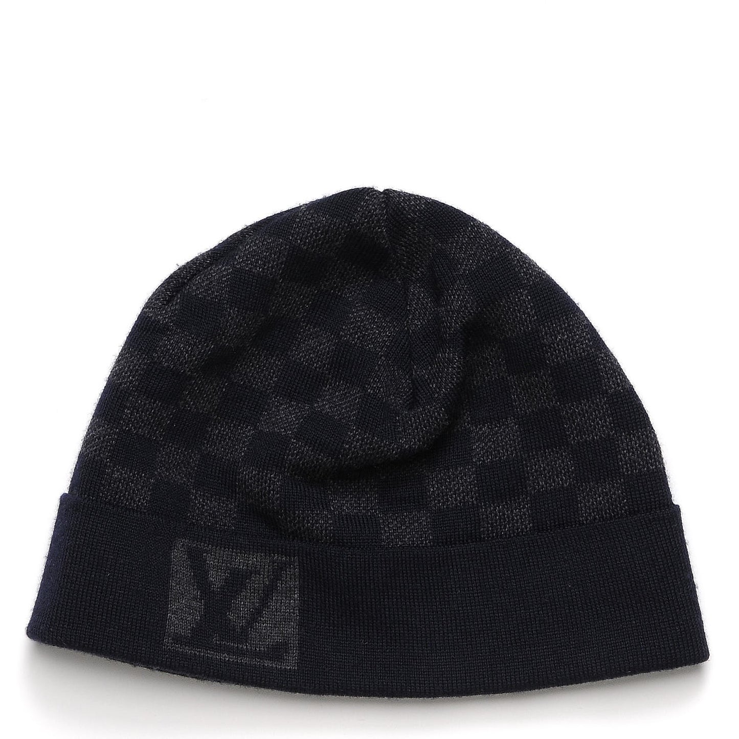 Wool Bonnet Petit Damier Beanie Hat Navy
