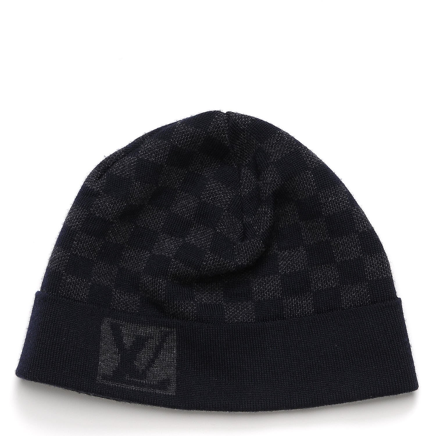 Louis Vuitton Wool Bonnet Petit Damier Beanie Hat Navy 1 of 6