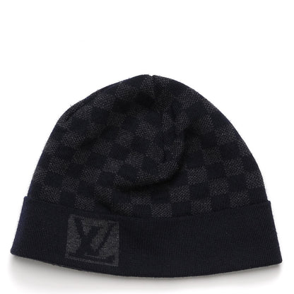 Louis Vuitton Wool Bonnet Petit Damier Beanie Hat Navy 1 of 6