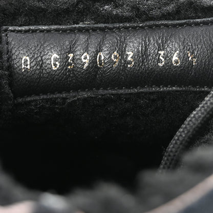Chanel Lambskin Shearling Canvas CC Lace Up Boots 36.5 Black Gold 9 of 10