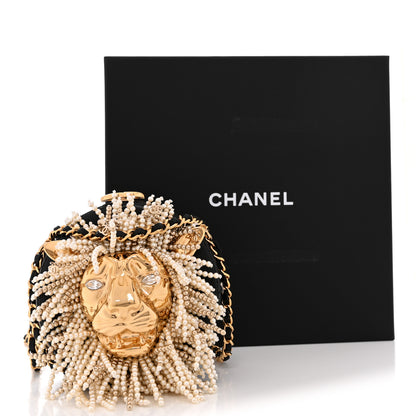 Chanel Lambskin Pearl Crystal Lion Round Minaudiere Clutch Black Gold 12 of 12