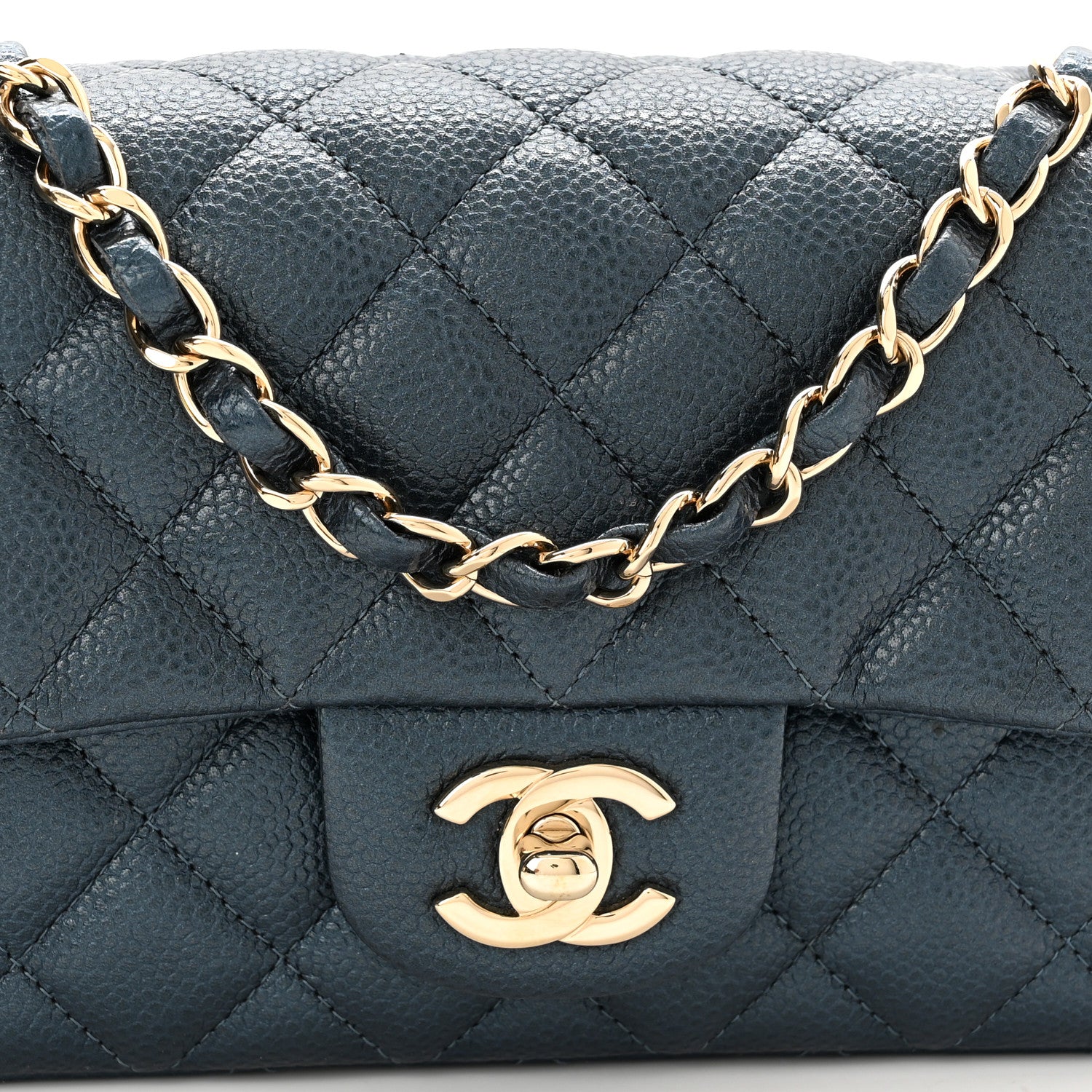 Chanel Iridescent Caviar Quilted Mini Rectangular Flap Dark Blue 8 of 10
