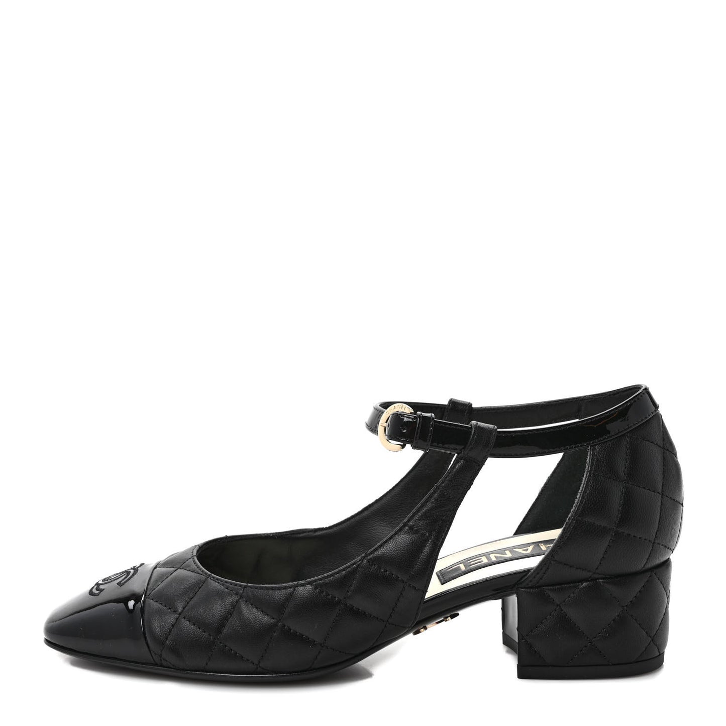 Lambskin Patent Quilted Cap Toe Mary Jane Flats 38 Black