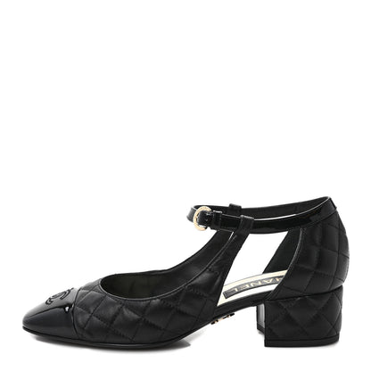 Chanel Lambskin Patent Quilted Cap Toe Mary Jane Flats 38 Black 1 of 9