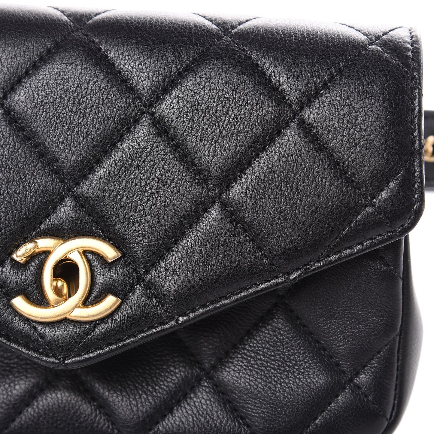 Calfskin Quilted Flap Waist Bag Black