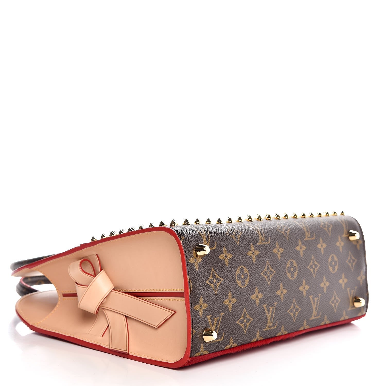 Louis Vuitton Monogram Calf Hair Spikes Iconoclasts Christian Louboutin Tote Red 4 of 7