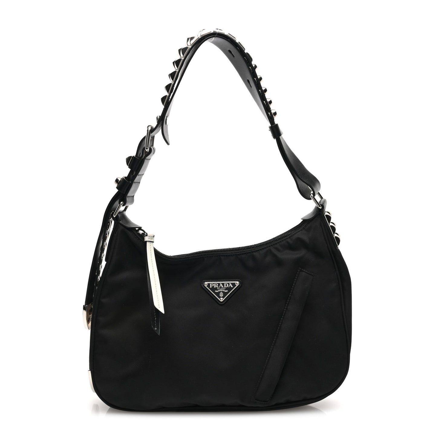 Tessuto Nylon Studded New Vela Hobo Black White